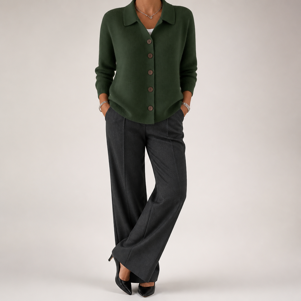 Nancy | Womens Button Knitted Jumper Cardigan, Army Green