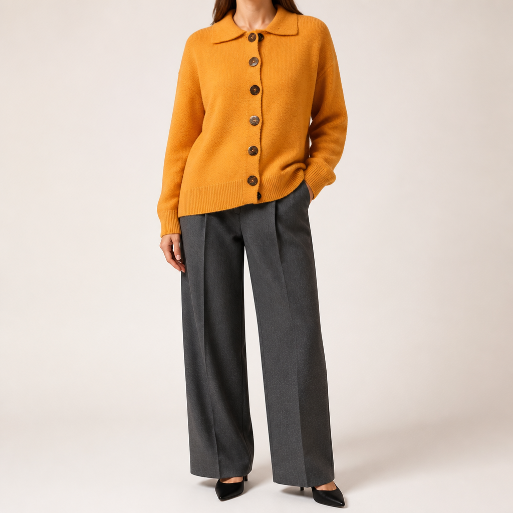 Nancy | Womens Button Knitted Jumper Cardigan, Orange
