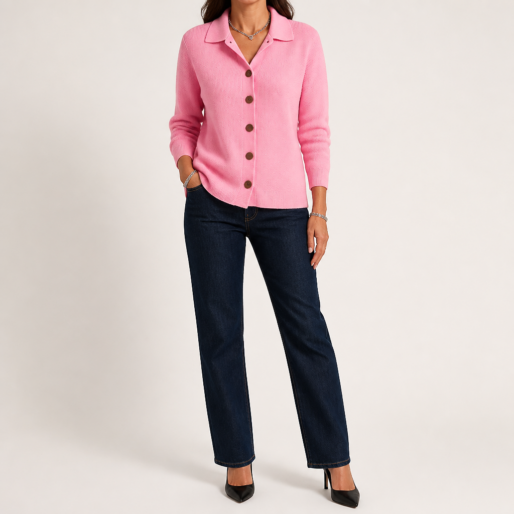 Nancy | Womens Button Knitted Jumper Cardigan, Pink