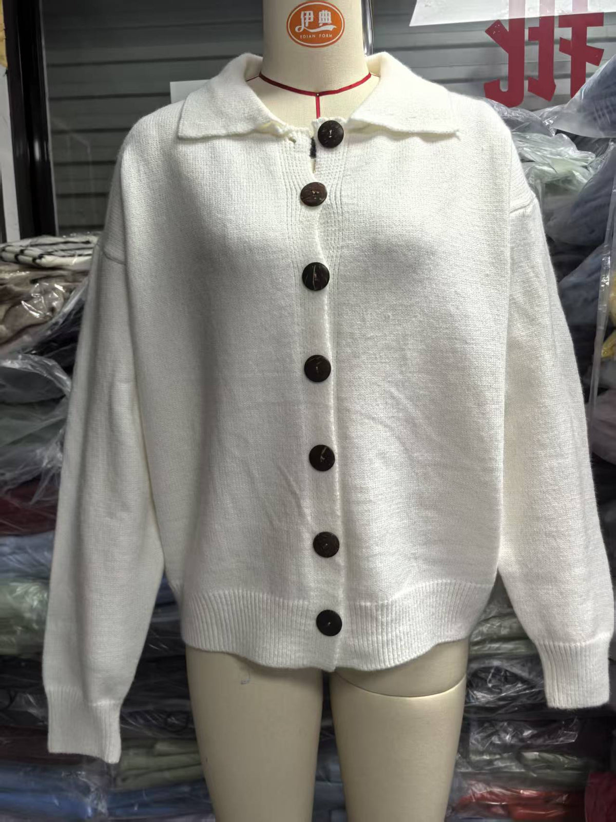 Nancy | Womens Button Knit Sweater Cardigan, White