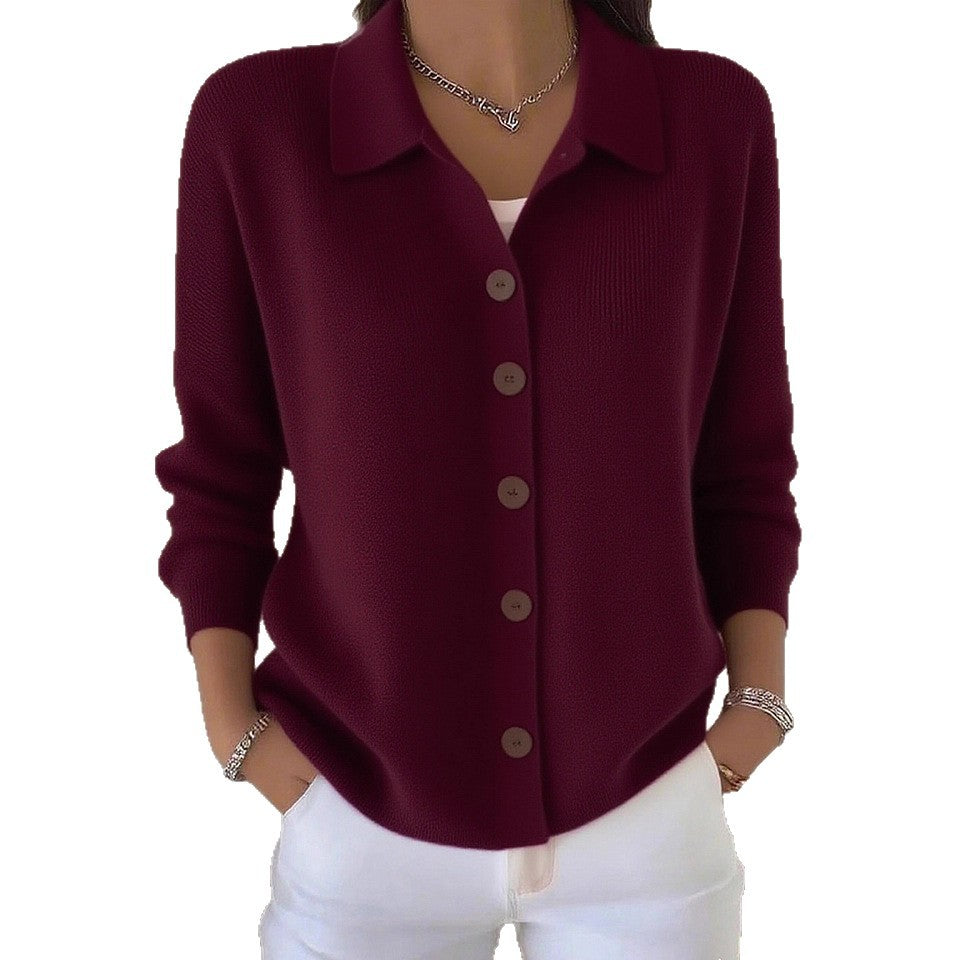Nancy | Womens Button Knit Sweater Cardigan, Wine Red