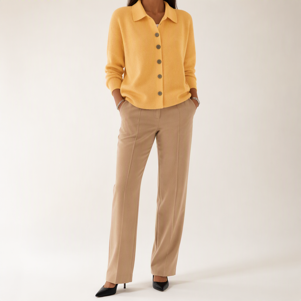 Nancy | Womens Button Knitted Jumper Cardigan, Yellow
