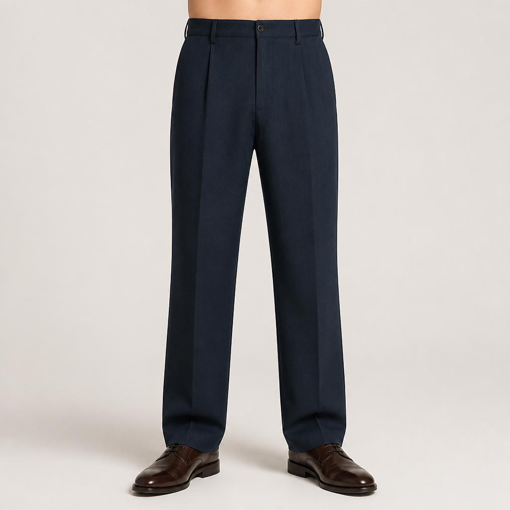 Nathaniel | Mens Wide Leg Straight Loose Casual Summer Trousers, Navy