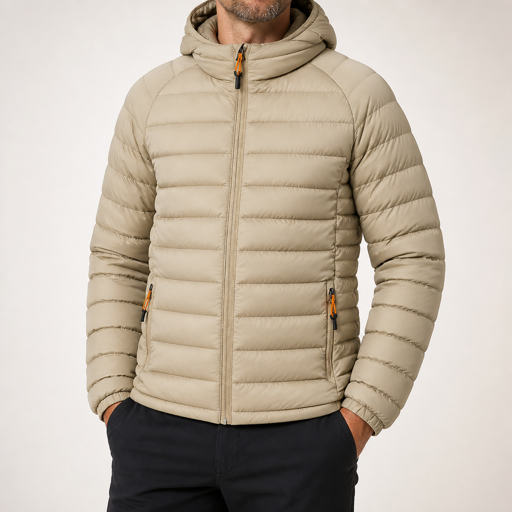 Nathaniel | Mens Puffer Jacket Hooded Padded Warm Winter Coat, Dark Khaki