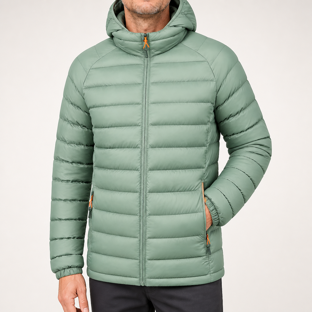 Nathaniel | Mens Puffer Jacket Hooded Padded Warm Winter Coat, Light Green