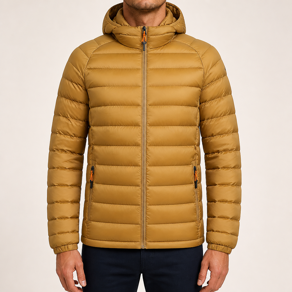 Nathaniel | Mens Puffer Jacket Hooded Padded Warm Winter Coat, Yellow