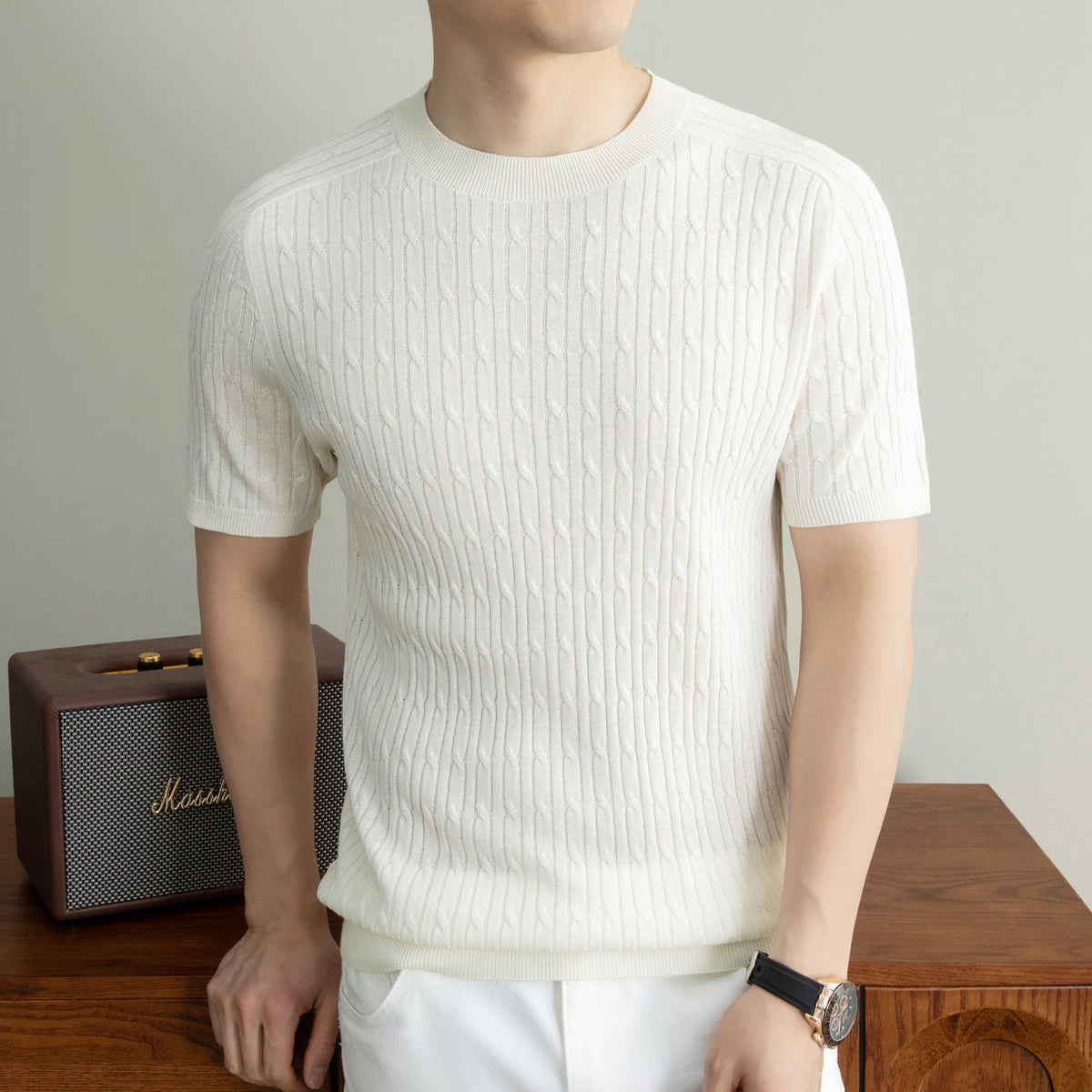 Nathaniel | Mens Tencel Linen Knitted Short Sleeve Polo Shirt - 2