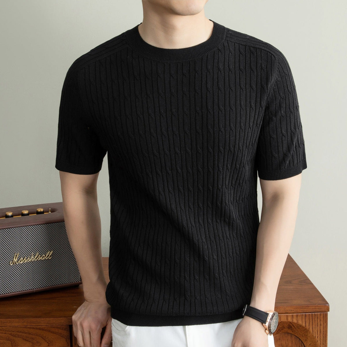 Nathaniel | Mens Tencel Linen Knitted Short Sleeve Polo Shirt - 3