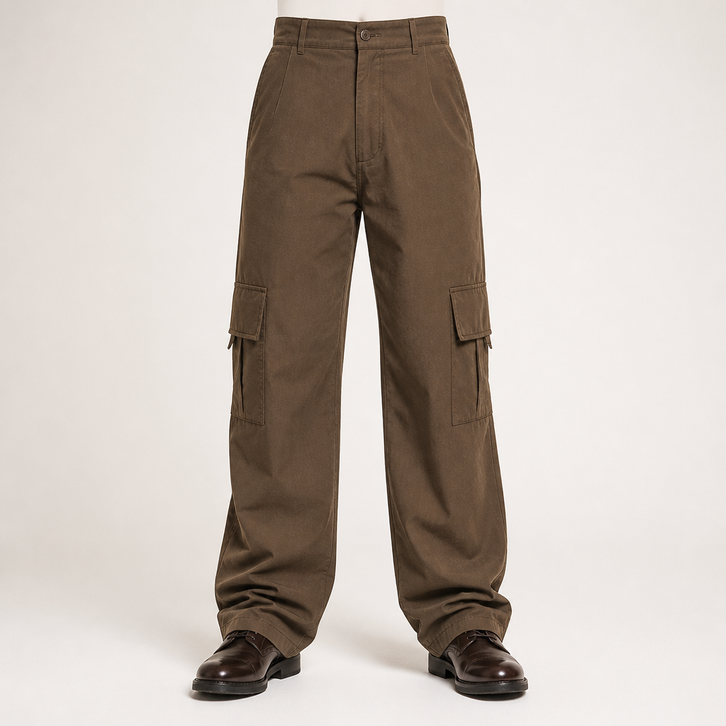 Nero | Mens Cargo Trousers Work Multi Pocket Straight Leg Trousers, Brown