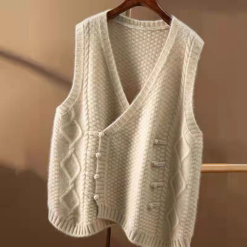Neve | Womens V Neck Button Knit Sweater Vest - 1