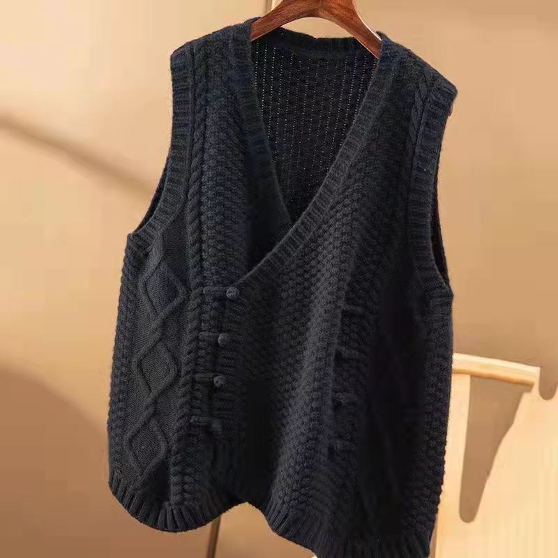 Neve | Womens V Neck Button Knit Sweater Vest - 3