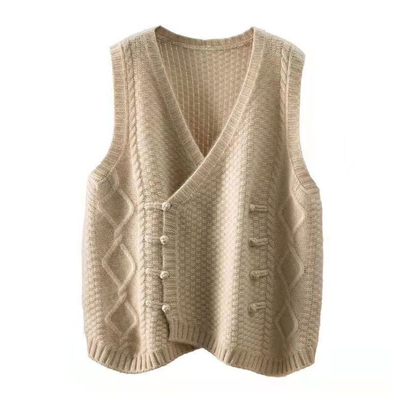Neve | Womens V Neck Button Knit Sweater Vest - 5
