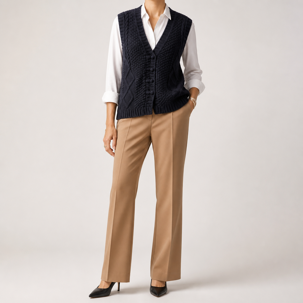 Neve | Womens Knitted Jumper V Neck Button Vest Sweater, Black