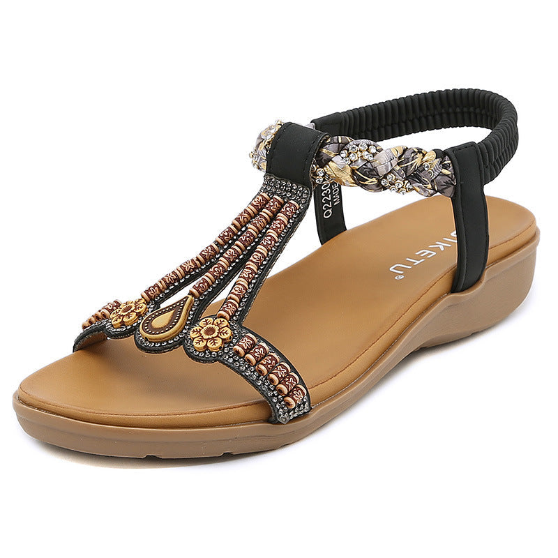 Noemi | Womens Elastic Band Lightweight Black Sandals - 7