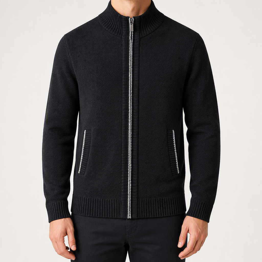 Nolan | Mens Zip Up Knitted Cardigan Jumper Sweater Cardigan, Black