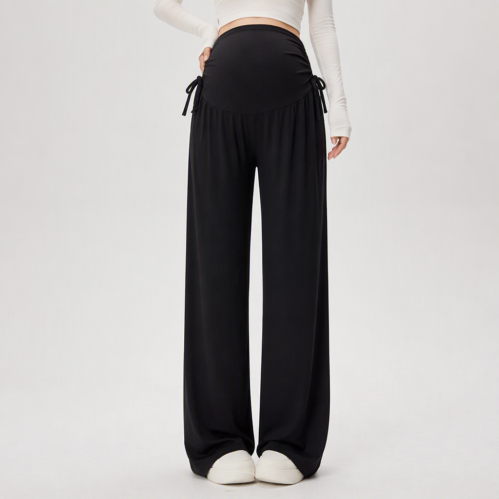Noor | Womens Maternity Wide Leg Trousers High Waist Belly Support, Black