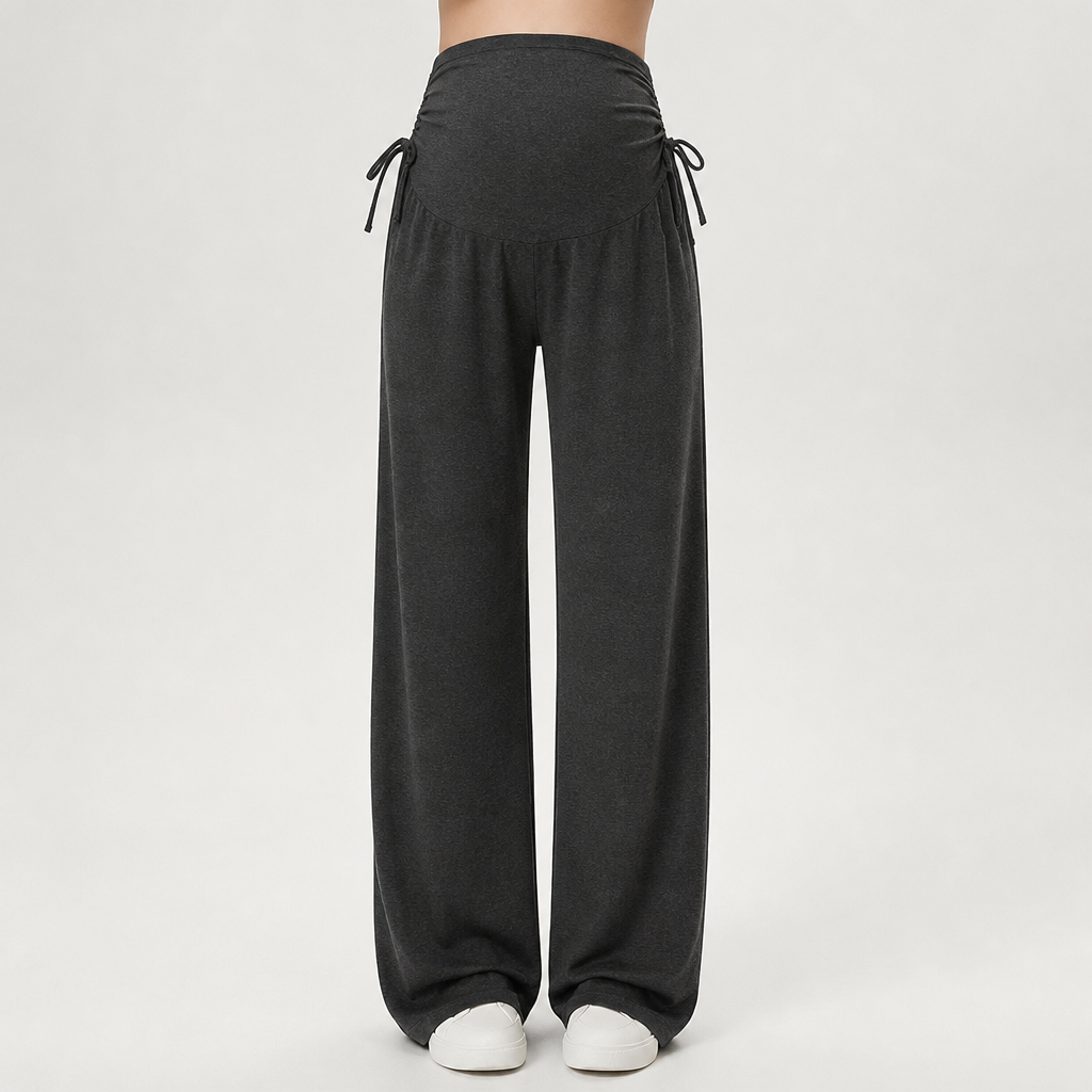 Noor | Womens Maternity Wide Leg Trousers High Waist Belly Support, Dark Grey