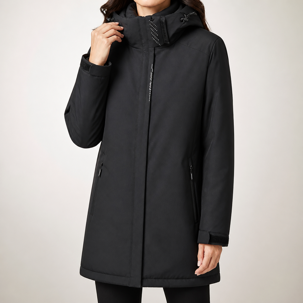 Noor | Womens Waterproof Jacket Windproof Hooded Ski Outdoor Coat, Black