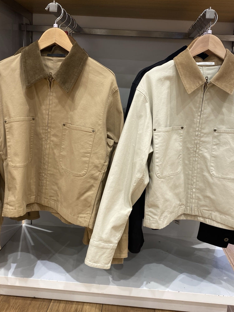 Nora | Womens Cropped Corduroy Collar Zip Work Jacket - 1