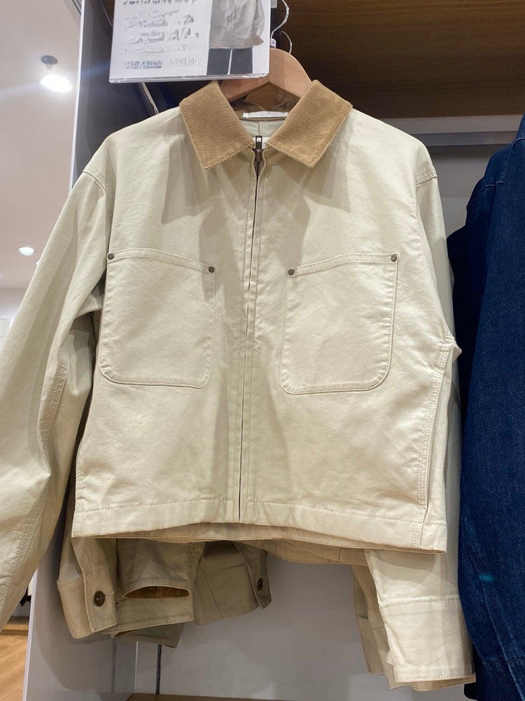 Nora | Womens Cropped Corduroy Collar Zip Work Jacket - 5