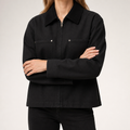 Nora | Womens Cropped Corduroy Collar Zip Work Jacket, Black