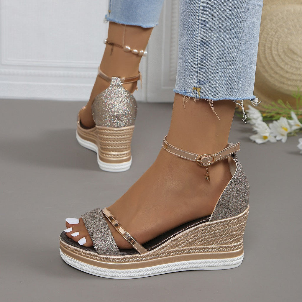 Oceane | Womens Platform Wedge Fish Mouth Black Sandals - 9