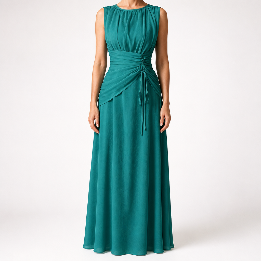 Odette | A Line Chiffon Maxi Wedding Guest Summer Dresses, Ocean Green