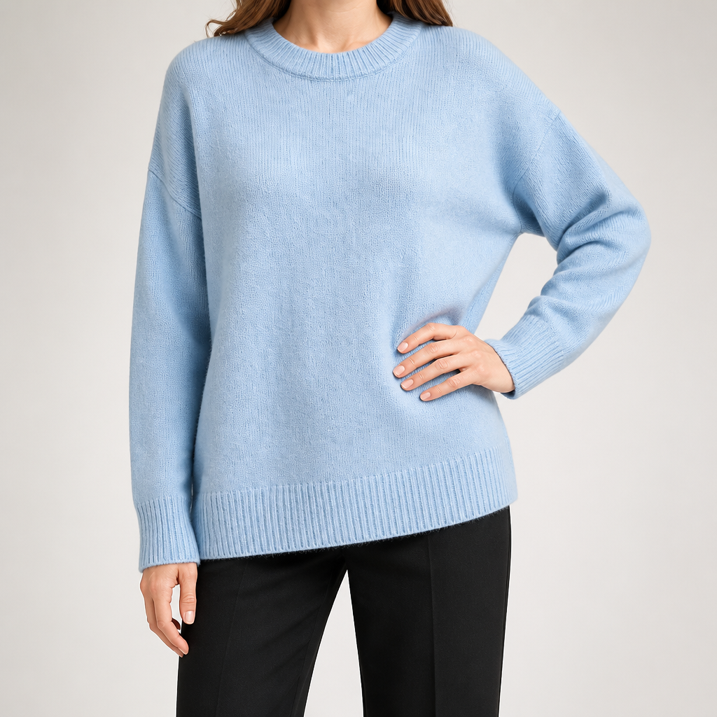 Odette | Womens Loose Round Neck Knitted Jumper Pullover Sweater, Blue