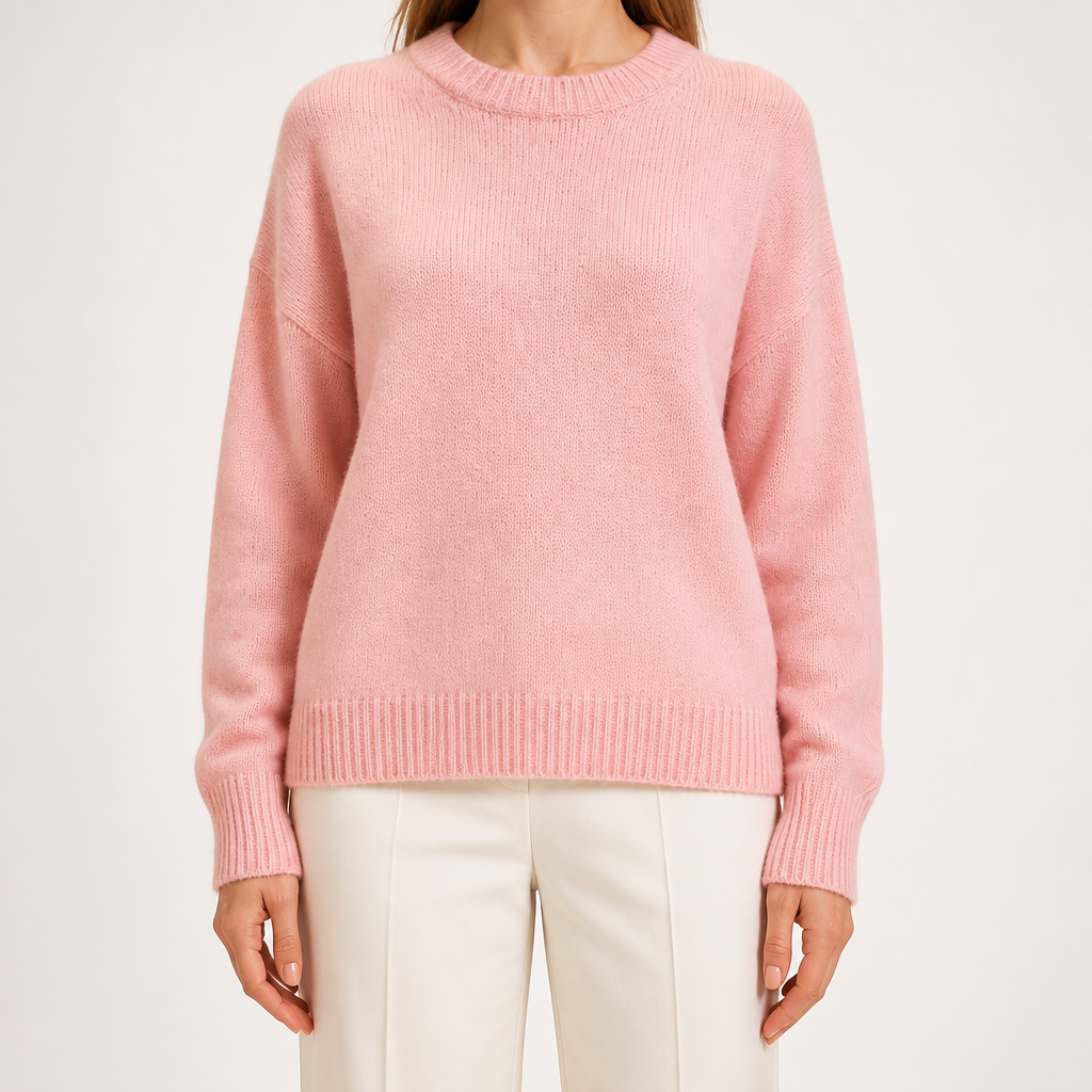 Odette | Womens Loose Round Neck Knitted Jumper Pullover Sweater, Pink
