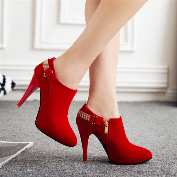 Ophelia | Womens Rhinestone Suede Pointed Toe High Heels Shoes - 2