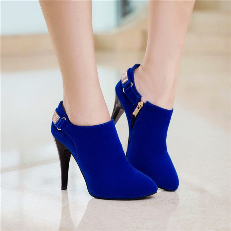 Ophelia | Womens Rhinestone Suede Pointed Toe High Heels Shoes - 3
