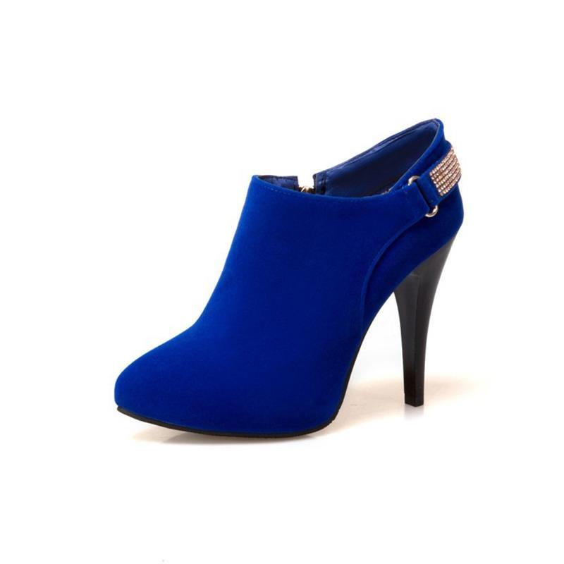 Ophelia | Womens Rhinestone Suede Pointed Toe High Heels Shoes - Blue
