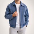 Orla | Mens Bomber Retro Washed Loose Zip Lapel Jacket, Light Blue
