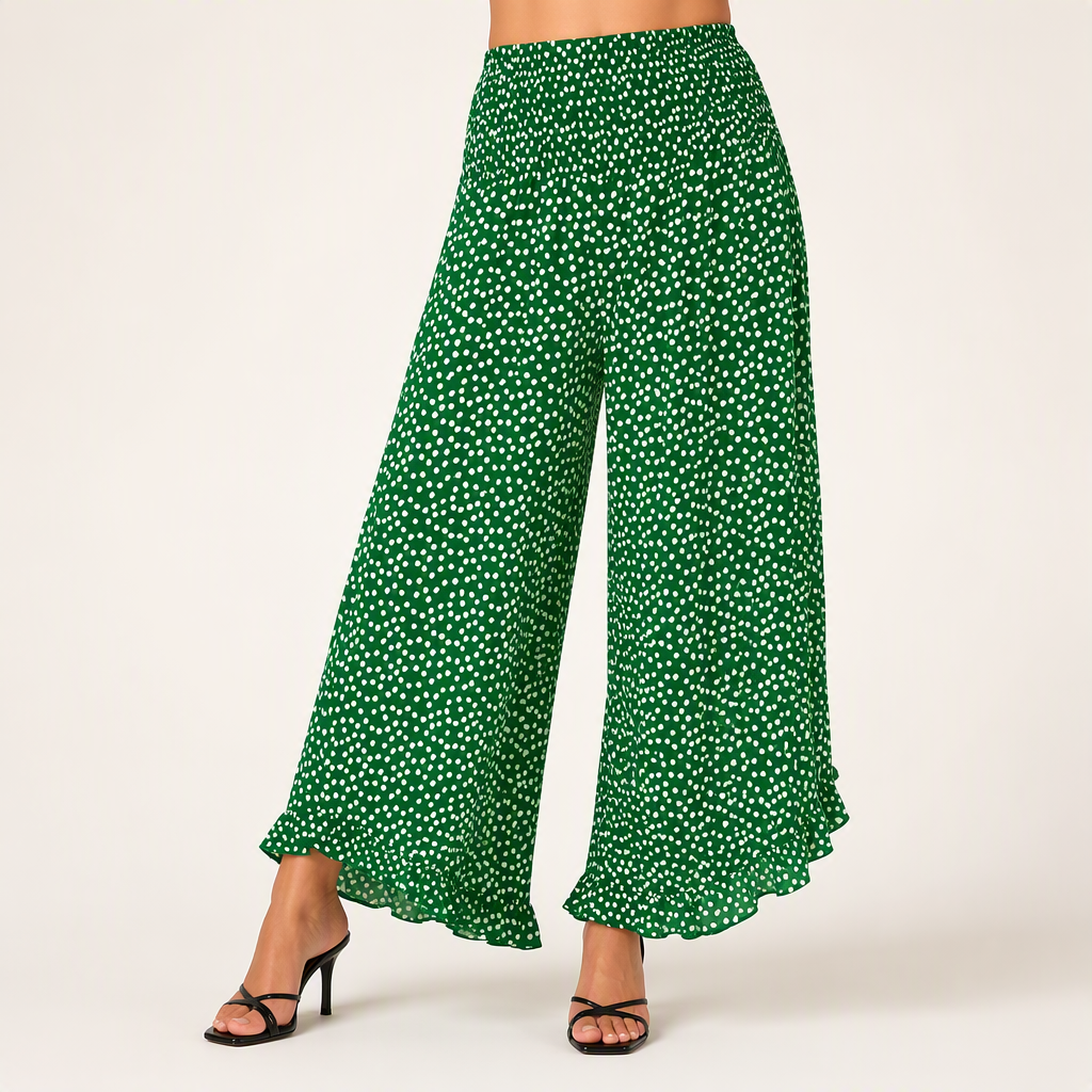 Orla | Womens High Waisted Wide Leg Straight Trousers Pants, Green