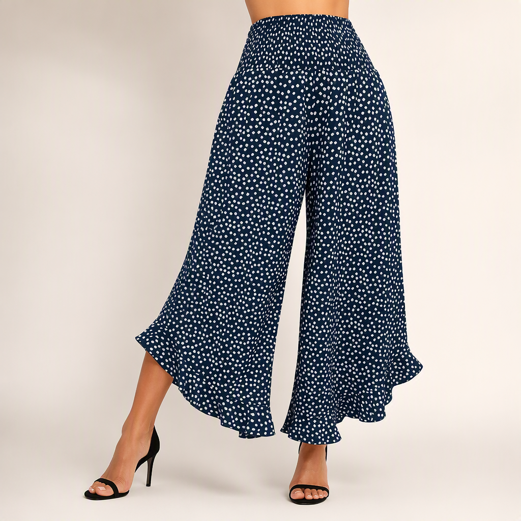 Orla | Womens High Waisted Wide Leg Straight Trousers Pants, Navy