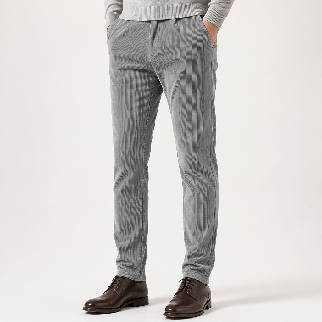 Orson | Mens Slim Fit Straight Leg Business Casual Trousers, Light Grey 2