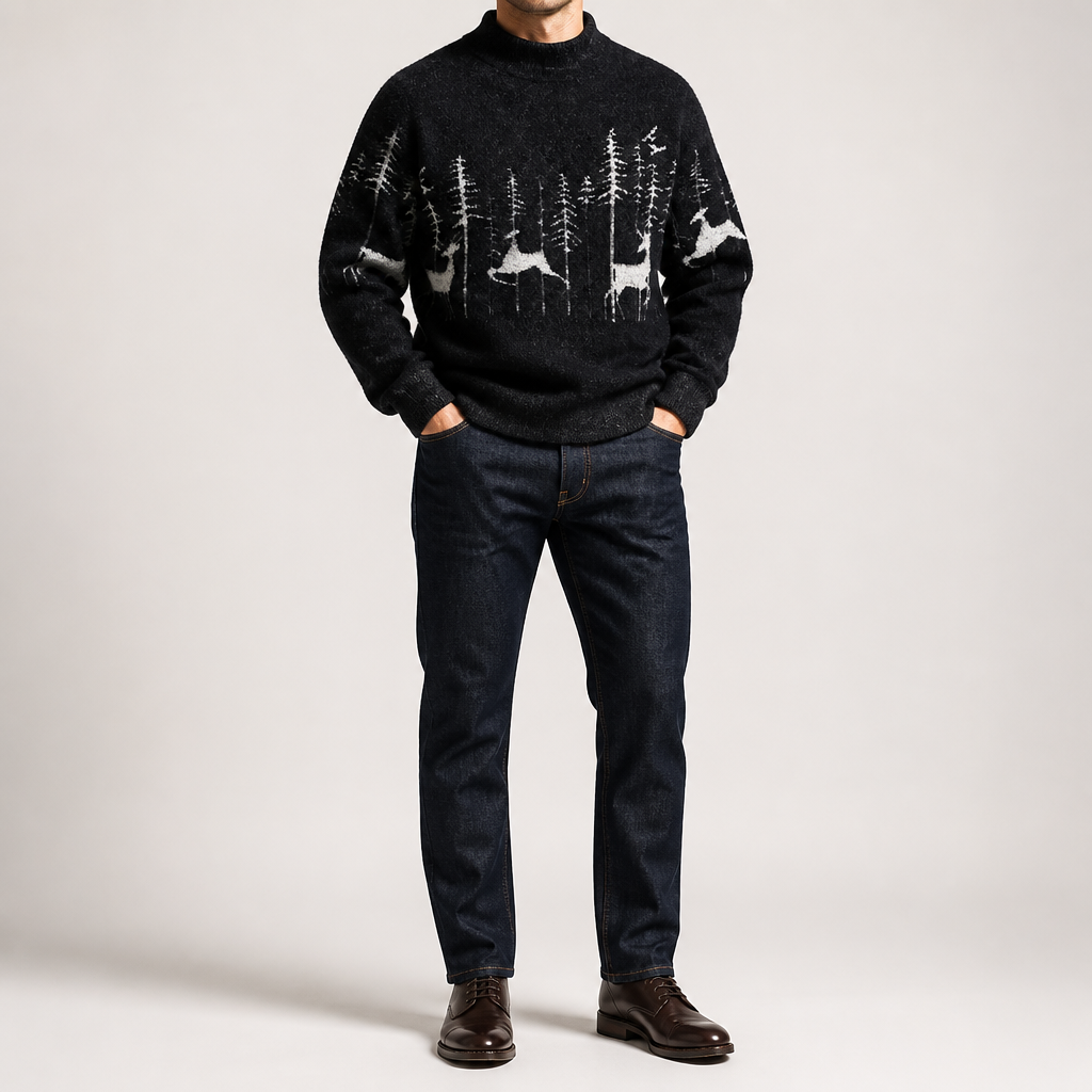 Osric | Mens Knitted Jumper Round Neck Warm Soft Jumper, Black