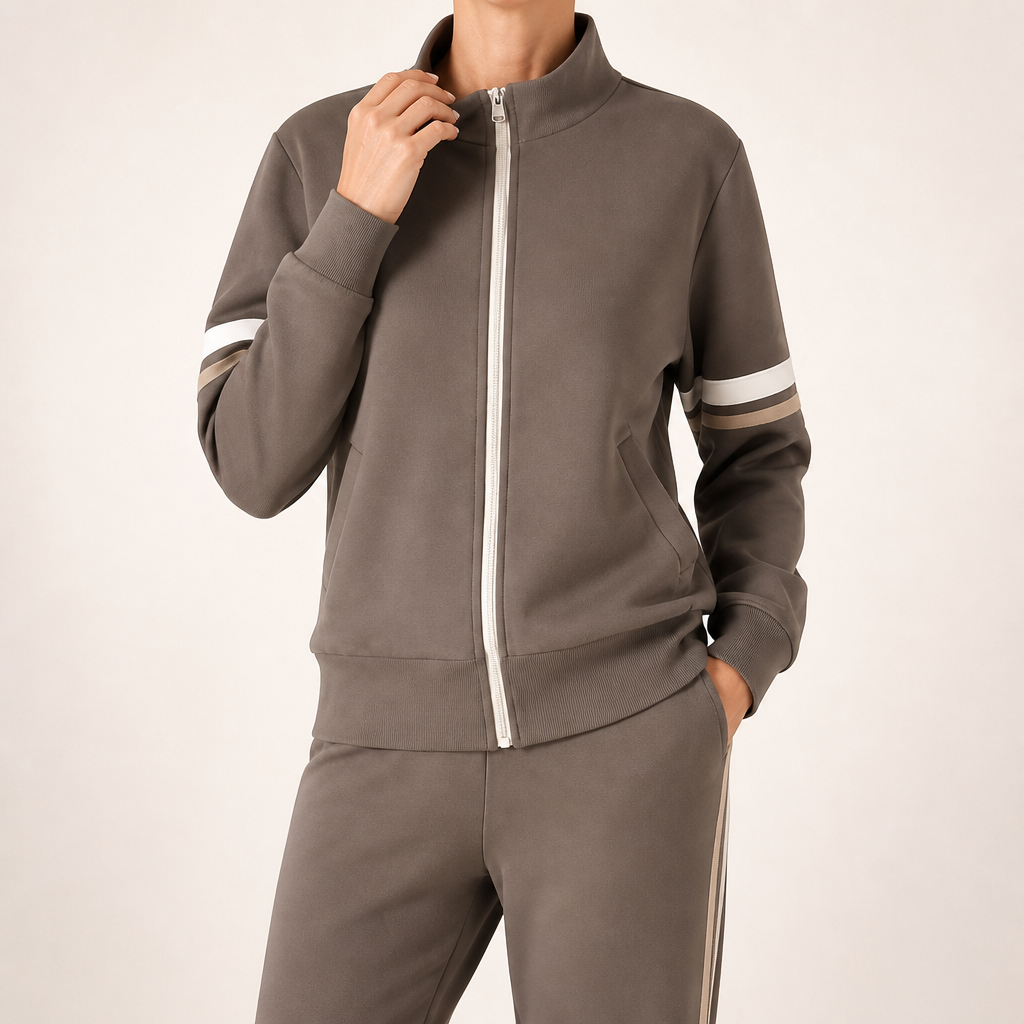 Percival | Womens Tracksuit Fleece Lined Cardigan Sports Two Piece Set Loungewear, Dark Coffee