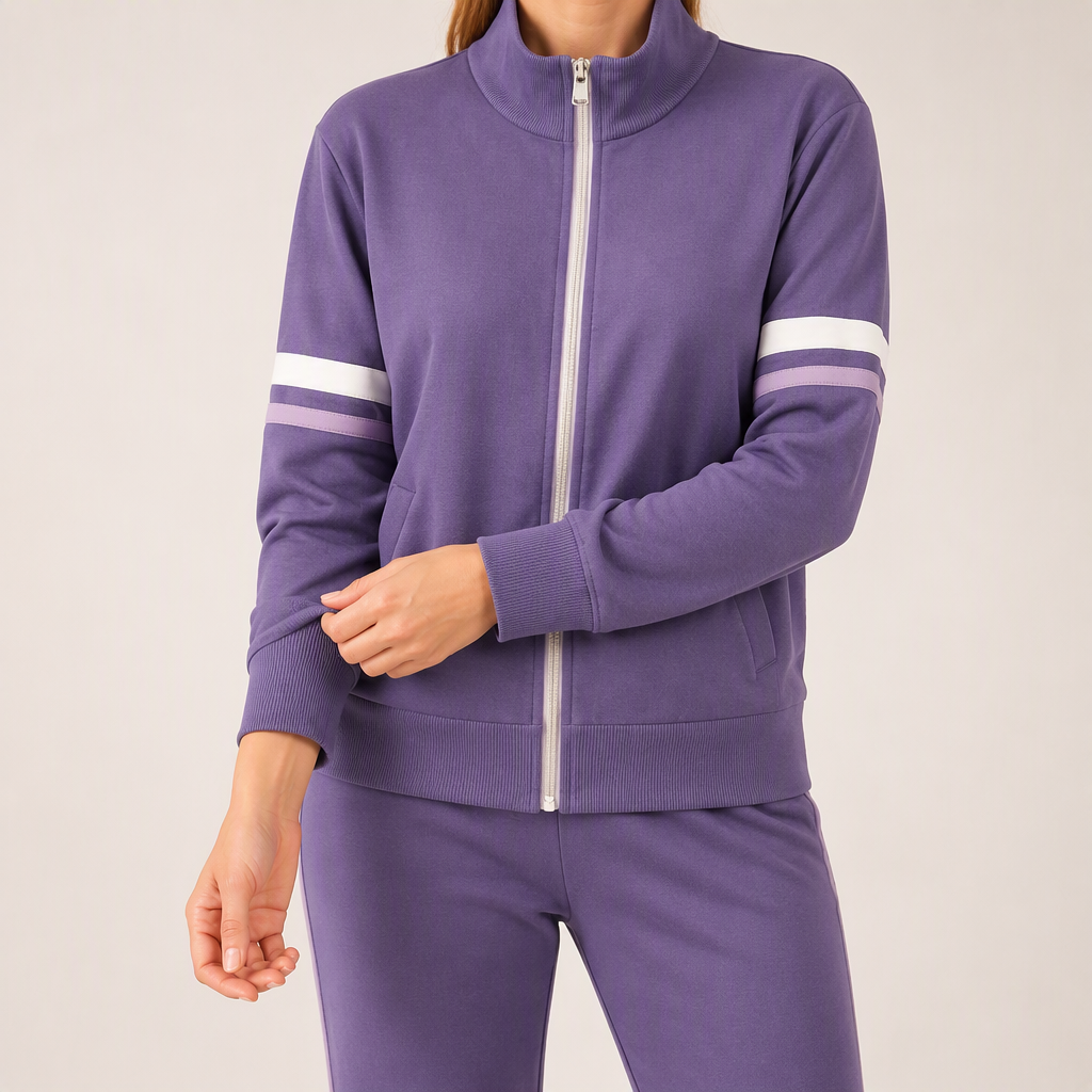 Percival | Womens Tracksuit Fleece Lined Cardigan Sports Two Piece Set Loungewear, Dark Purple