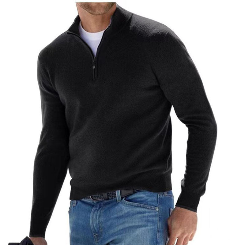 Peregrine | Mens Long Sleeve Zip Wool Casual Polo Shirt - Black