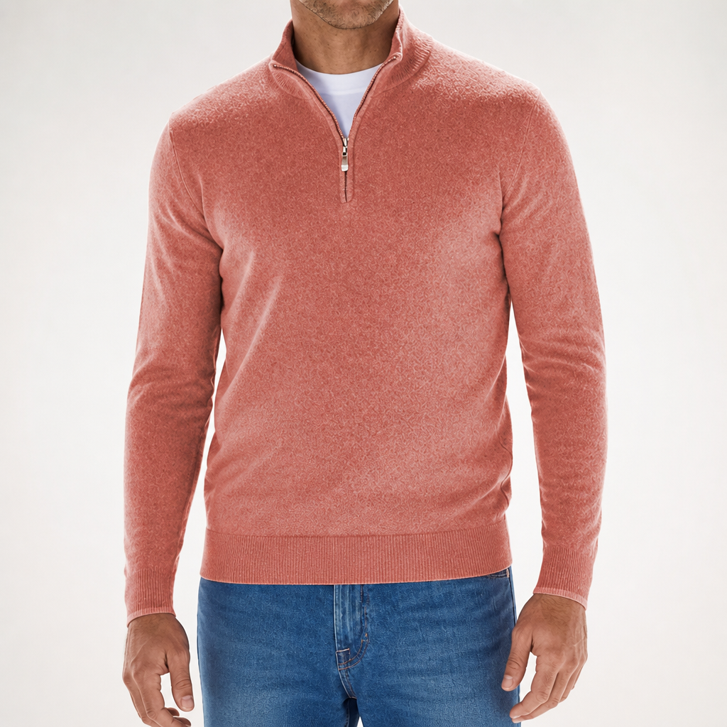 Peregrine | Mens Long Sleeve Zip Wool Casual Polo Shirt, Pink