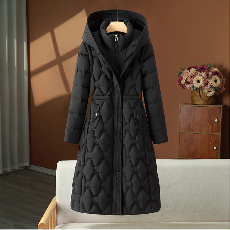 Philippa | Womens Waist Cinching Padded Long Coat - Black