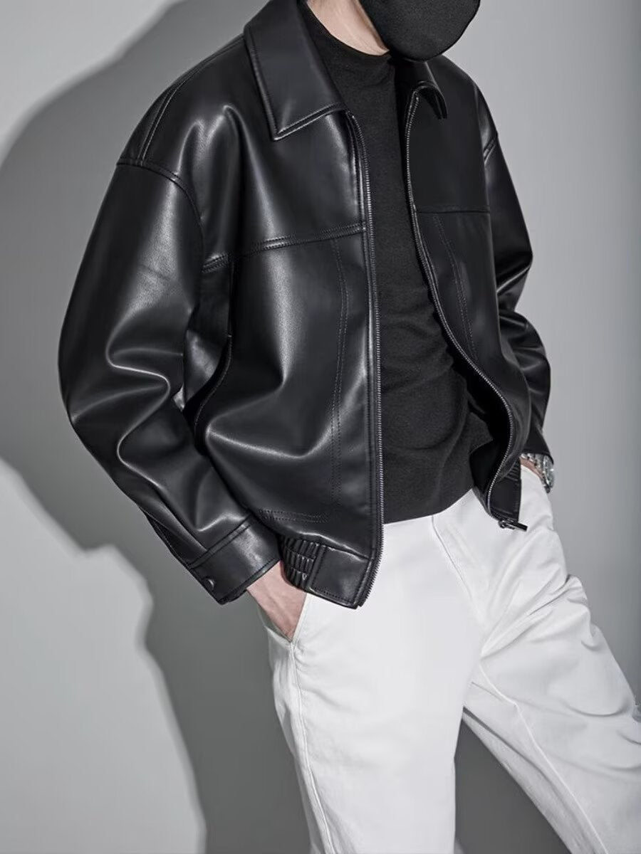 Pierce | Mens Lapel Faux Leather Jacket, Black
