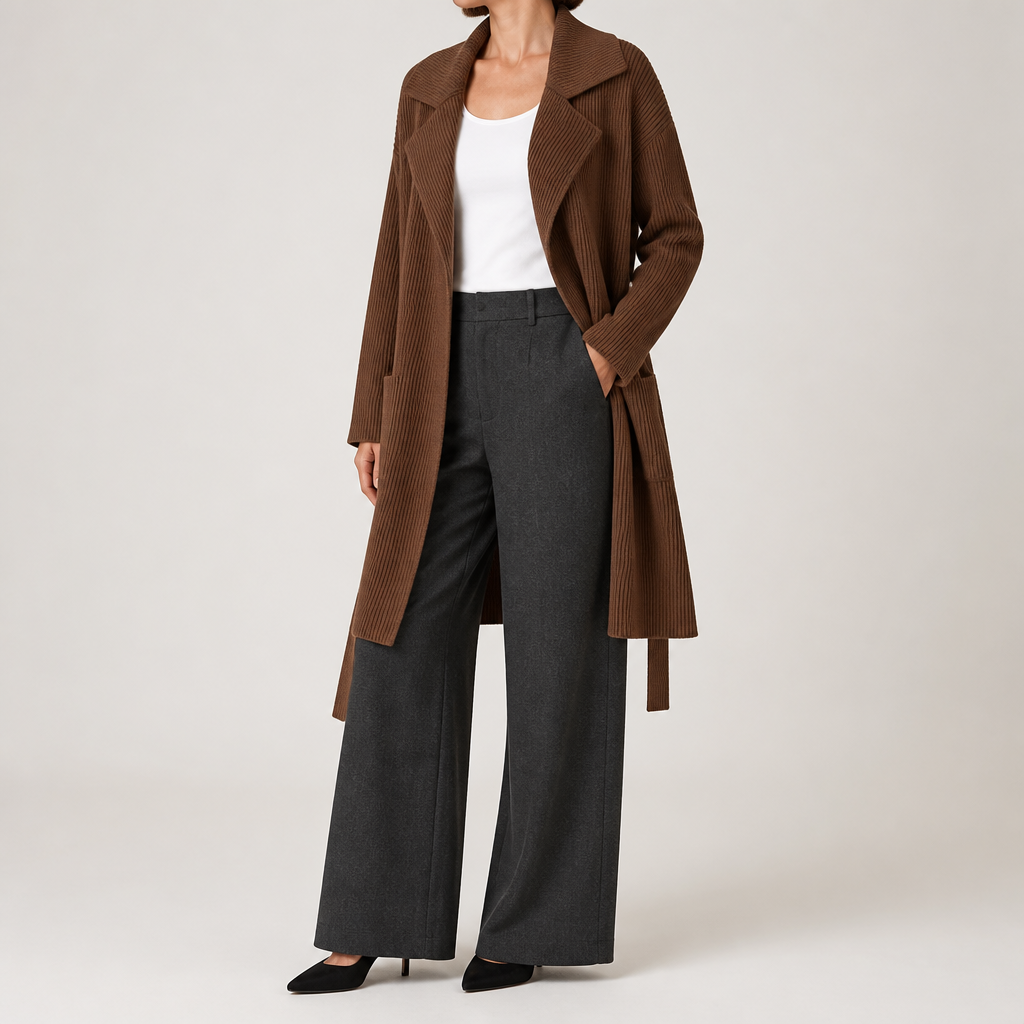 Pippa | Womens Cardigan Knitted Longline Open Front Sweater, Dark Brown