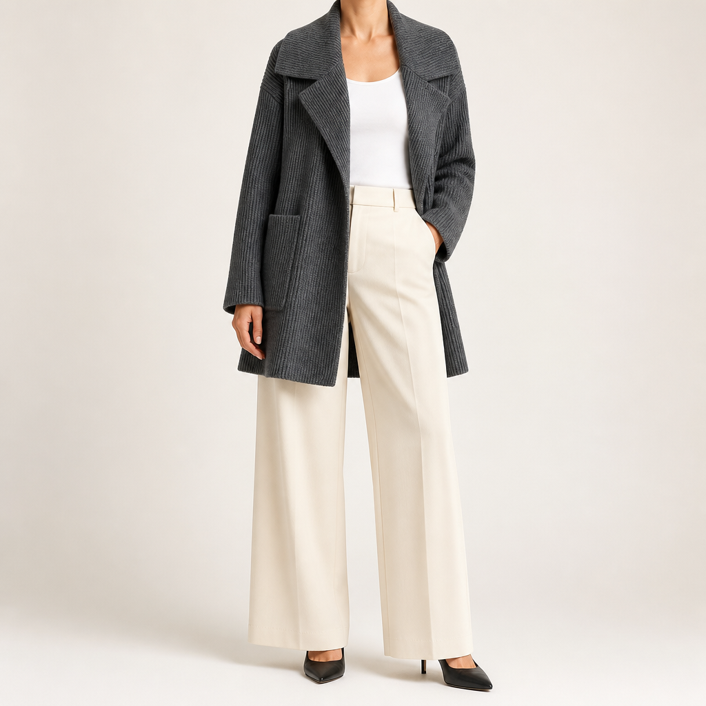 Pippa | Womens Cardigan Knitted Longline Open Front Sweater, Dark Gray