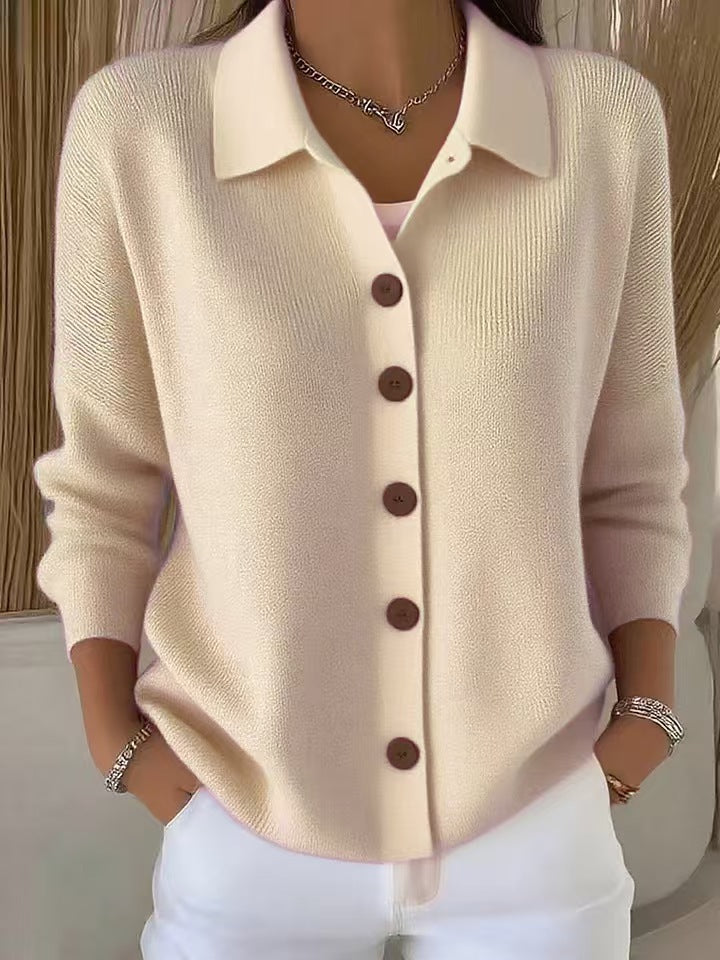 Polly | Womens Collared Knit Cardigan Sweater, Apricot