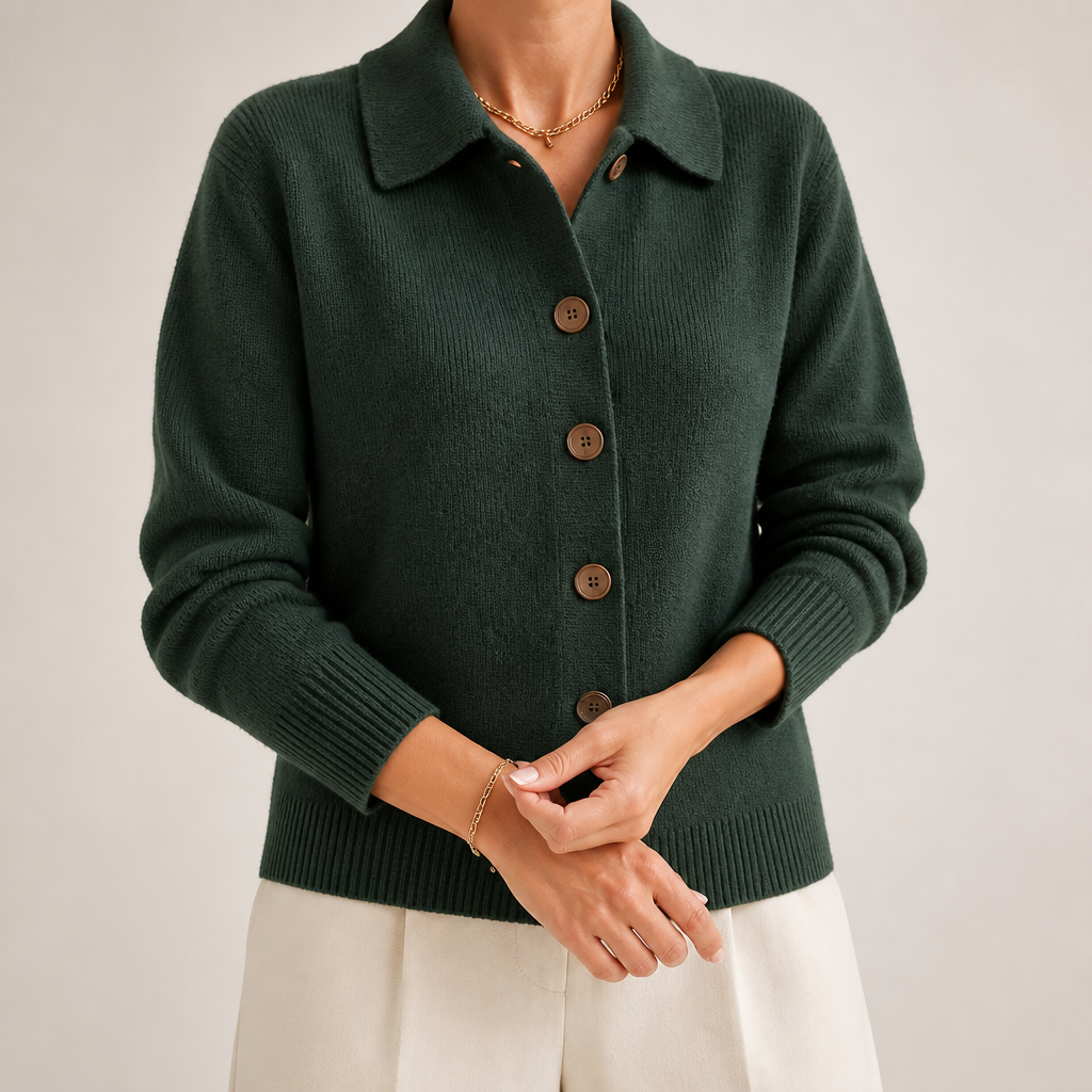 Polly | Womens Collared Knit Cardigan Jumper, Army Green