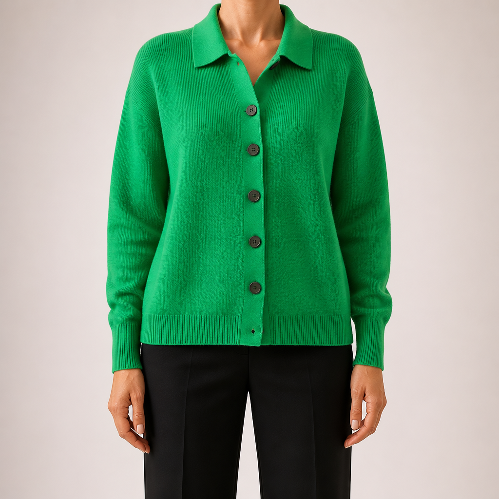 Polly | Womens Collared Knit Cardigan Jumper, Grass Green