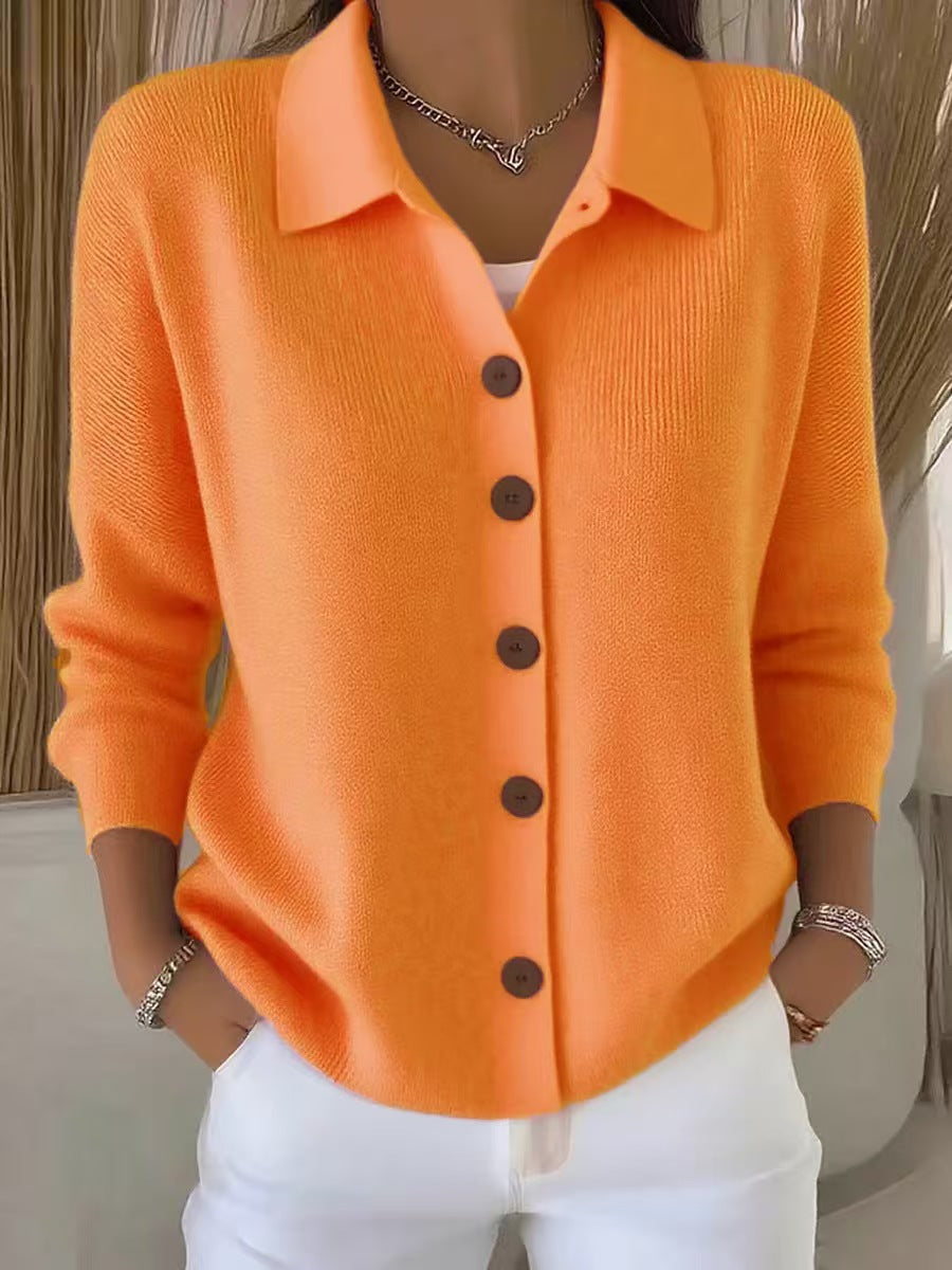 Polly | Womens Collared Knit Cardigan Sweater, Orange