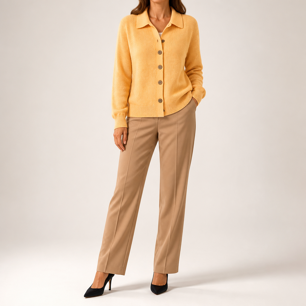 Polly | Womens Collared Knit Cardigan Jumper, Yellow